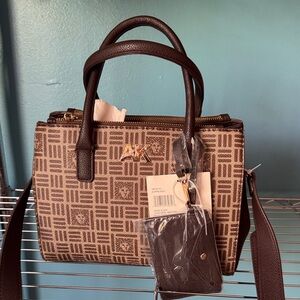 Annie Klein logo Medi satchel with card case color Brown and beige